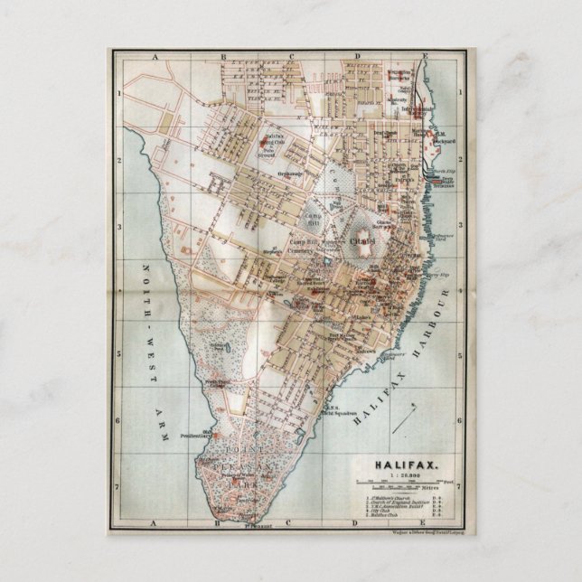 Vintage Map of Halifax Nova Scotia (1890) Postcard (Front)