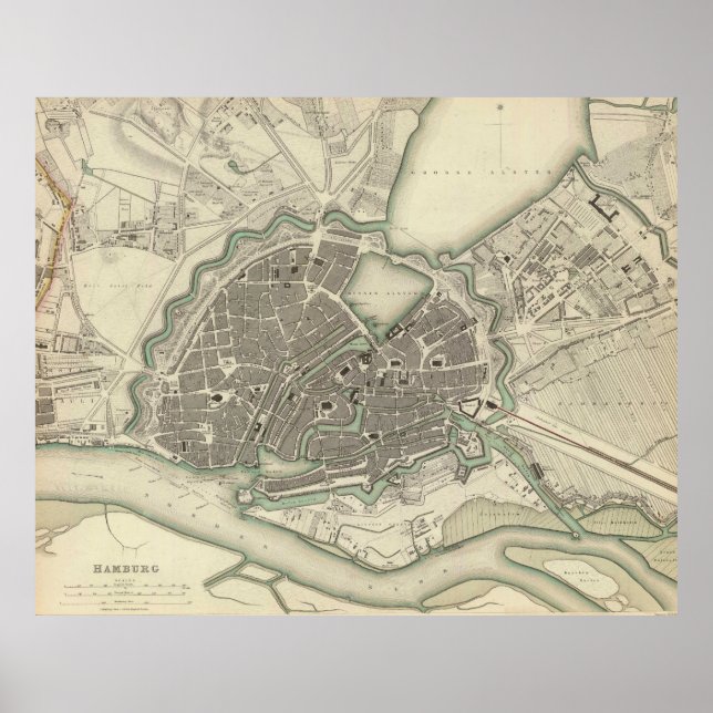 Vintage Map of Hamburg Germany (1841) Poster (Front)