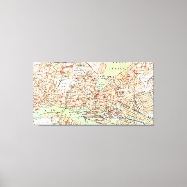 Vintage Map of Hamburg Germany (1890) Canvas Print (Front)