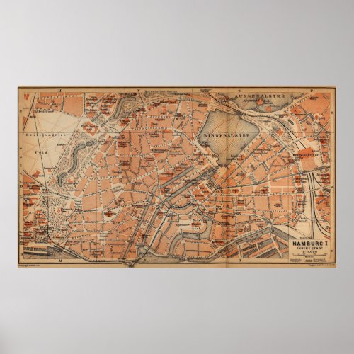 Vintage Map of Hamburg Germany 1910 Poster