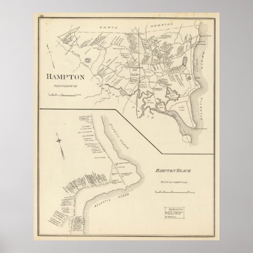 Vintage Map of Hampton Beach NH 1892 Poster