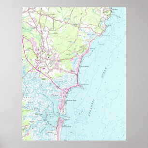 Vintage Map of Hampton Beach NH (1957) Poster