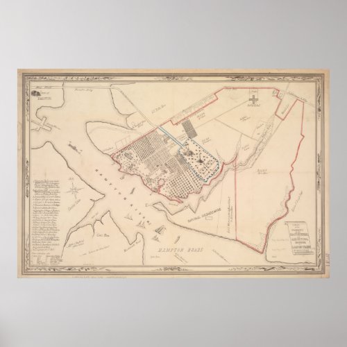 Vintage Map of Hampton Virginia 1867 Poster