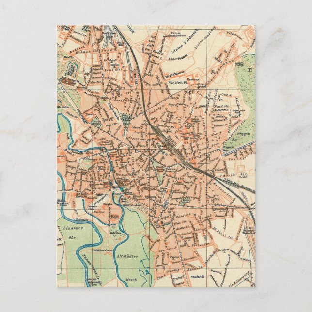 Vintage Map of Hanover Germany (1895) Postcard (Front)