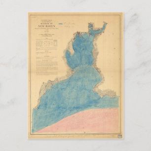 Vintage Map of Harbor of New Haven Connecticut Postcard