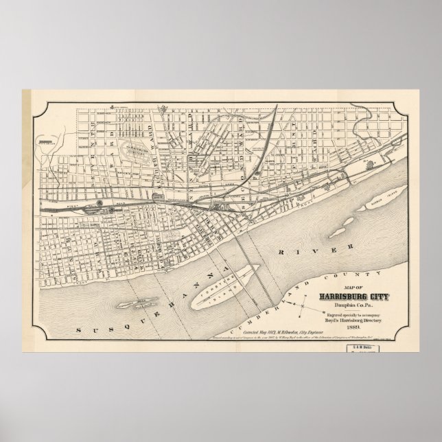Vintage Map of Harrisburg PA (1877) Poster (Front)