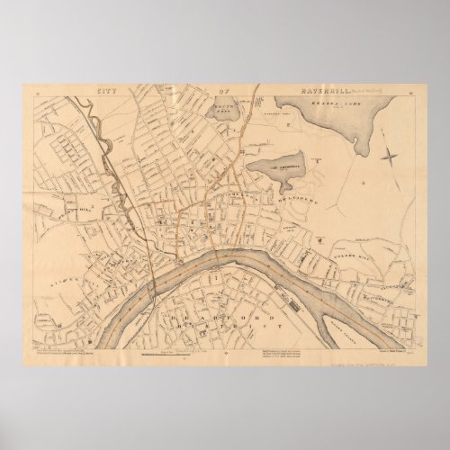 Vintage Map of Haverhill MA 1909 Poster