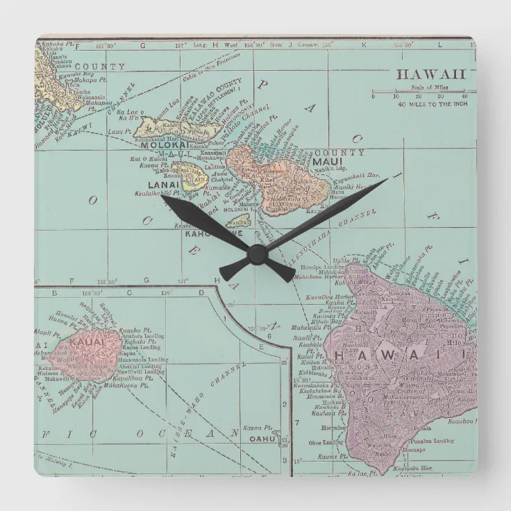 Vintage map of Hawaii Clock Zazzle