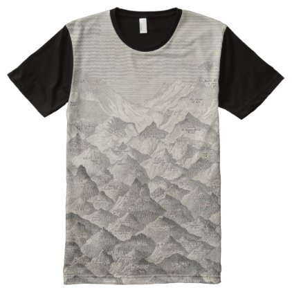 Vintage Map of Hills and Mountains in UK 1837 All-Over-Print T-Shirt