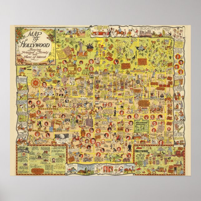 Vintage Map of Hollywood Poster (Front)