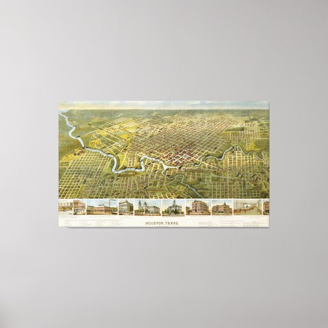 Vintage Map of Houston Texas (1891) Canvas Print (Front)