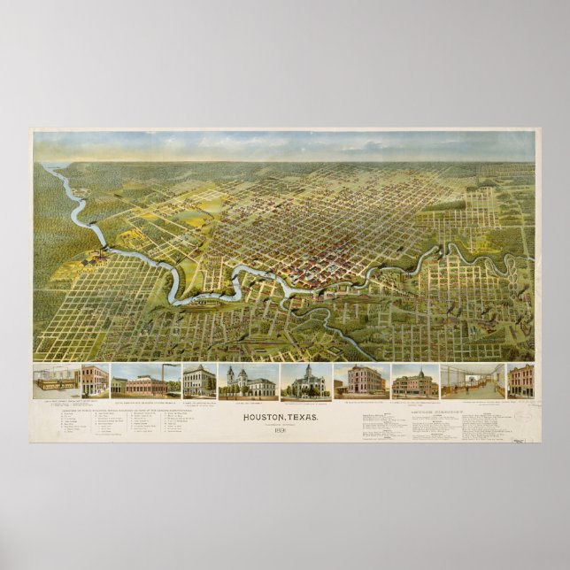 Vintage Map of Houston Texas (1891) Poster (Front)