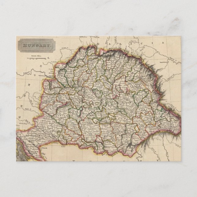 Vintage Map of Hungary (1817) Postcard (Front)