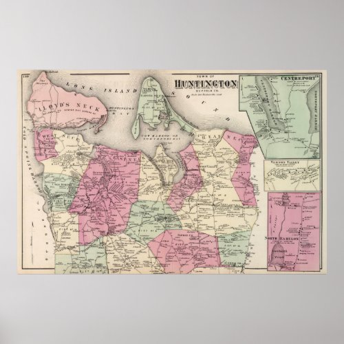 Vintage Map of Huntington NY 1873 Poster