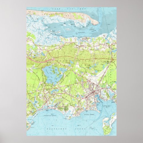 Vintage Map of Hyannis Massachusetts 1961 Poster