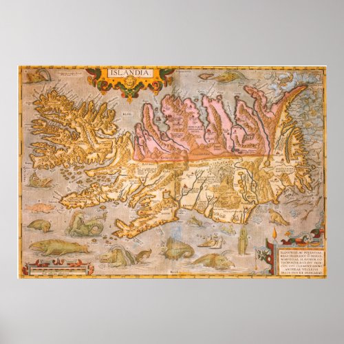 Vintage Map of Iceland 1590 Poster