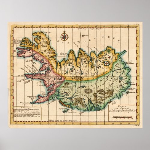 Vintage Map of Iceland 1756 Poster