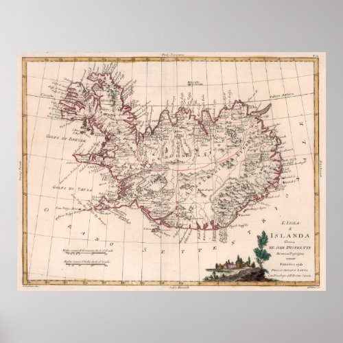 Vintage Map of Iceland 1781 Poster