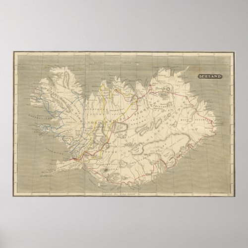 Vintage Map of Iceland 1819 Poster