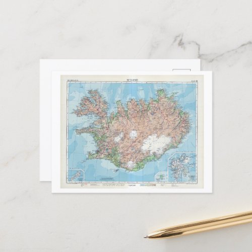 Vintage Map of Iceland Postcard