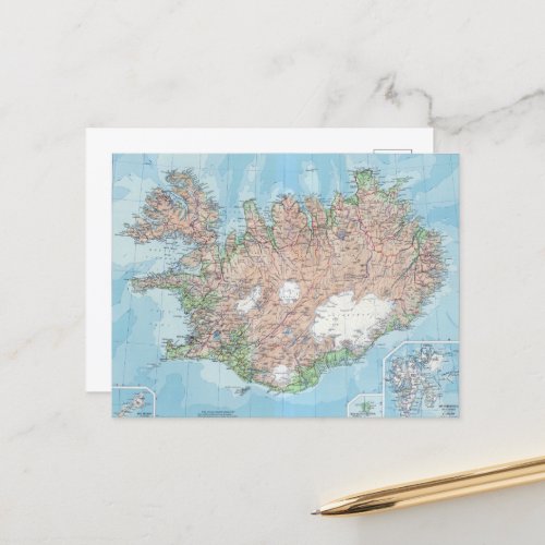 Vintage Map of Iceland Postcard