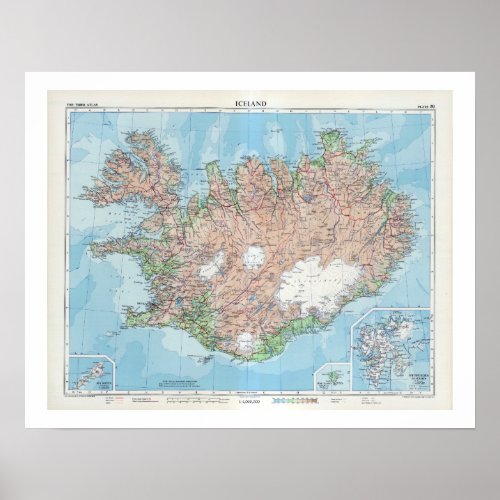 Vintage Map of Iceland Poster
