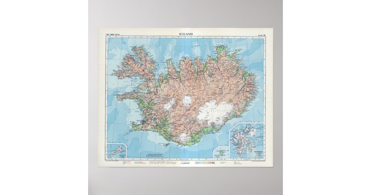 Vintage Map of Iceland Poster | Zazzle