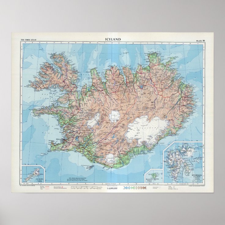 Vintage Map of Iceland Poster | Zazzle