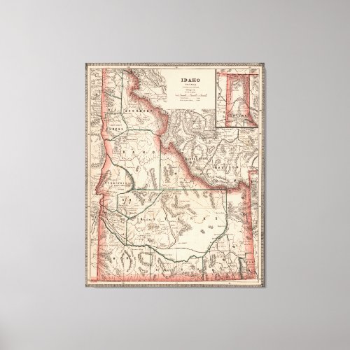 Vintage Map of Idaho 1883 Canvas Print