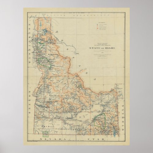 Vintage Map of Idaho 1891 Poster