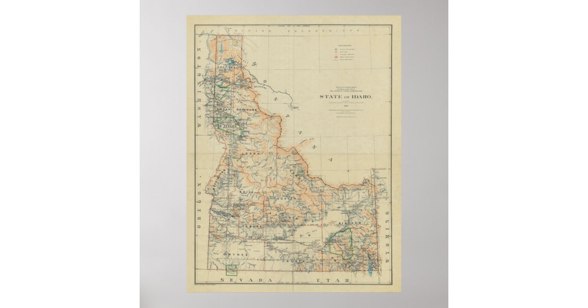 Vintage Map of Idaho (1891) Poster | Zazzle
