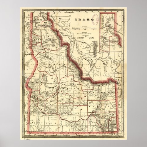 Vintage Map of Idaho 1896 Poster