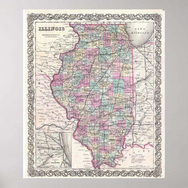 Vintage Map of Illinois (1855) Poster (Front)