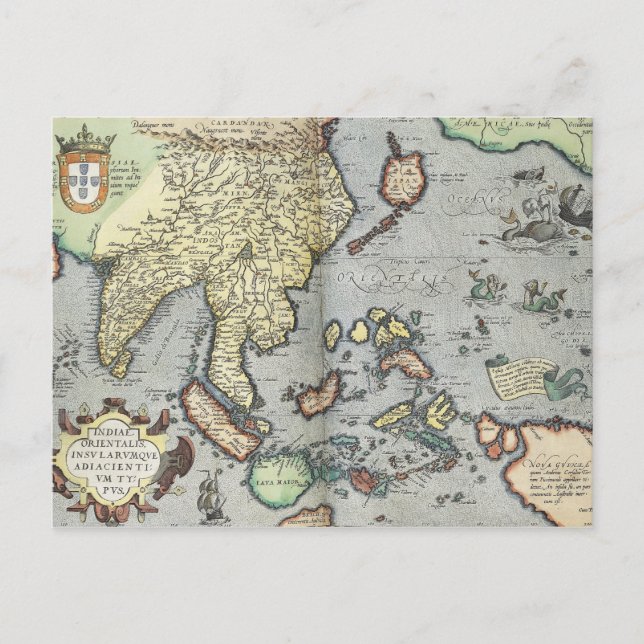 Vintage Map of India | 1592 Postcard (Front)