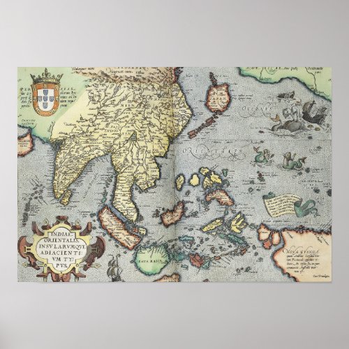 Vintage Map of India  1592 Poster