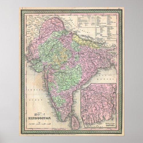 Vintage Map of India 1853 Poster