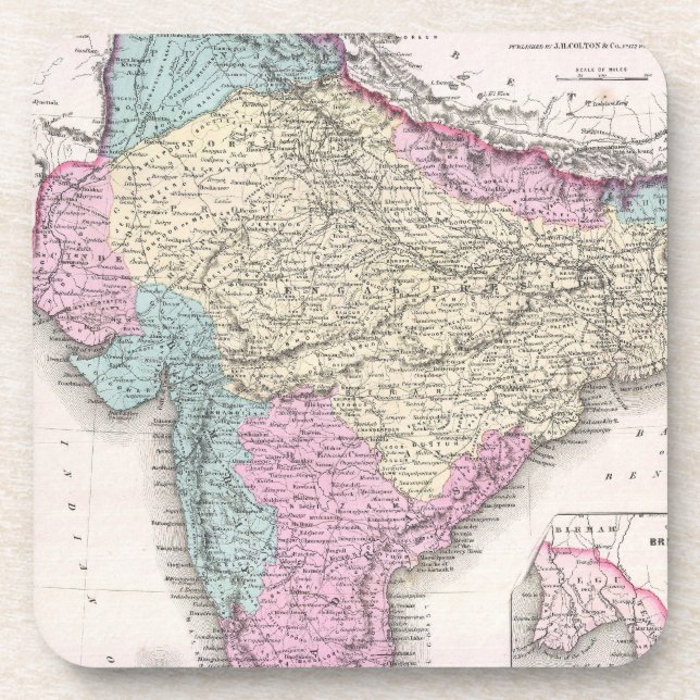 Vintage Map of India (1855) Beverage Coaster (Front)