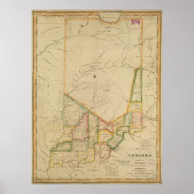 Vintage Map of Indiana (1817) Poster | Zazzle