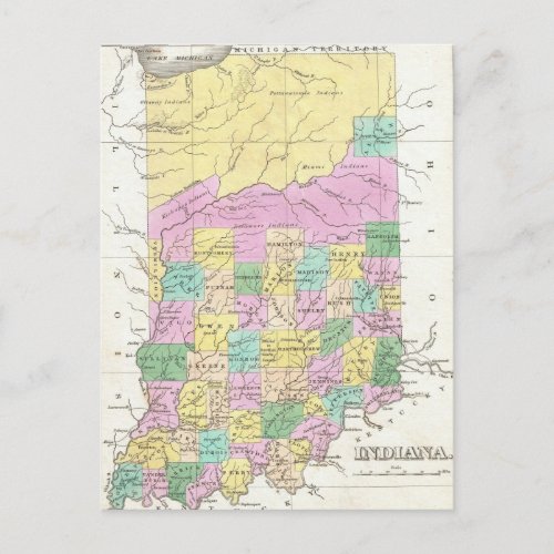 Vintage Map of Indiana 1827 Postcard