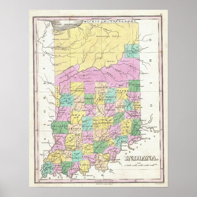 Vintage Map of Indiana (1827) Poster (Front)