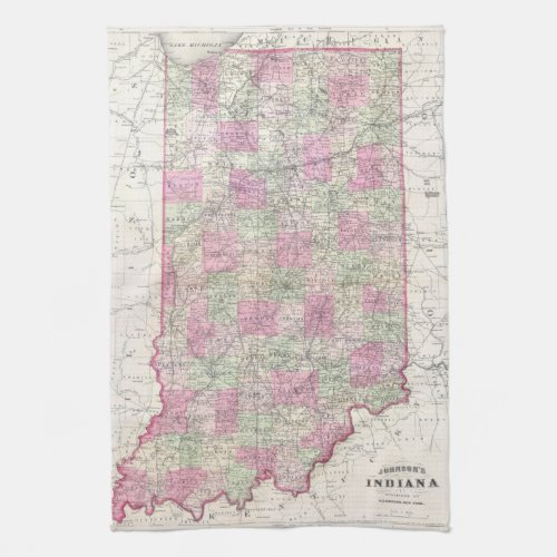 Vintage Map of Indiana 1864 Kitchen Towel