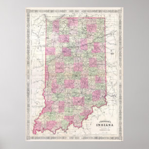 Vintage Map of Indiana (1864) Poster
