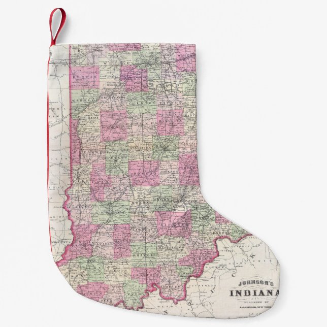 Vintage Map of Indiana (1864) Small Christmas Stocking (Front)