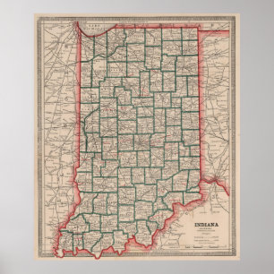 Vintage Map of Indiana (1883) Poster