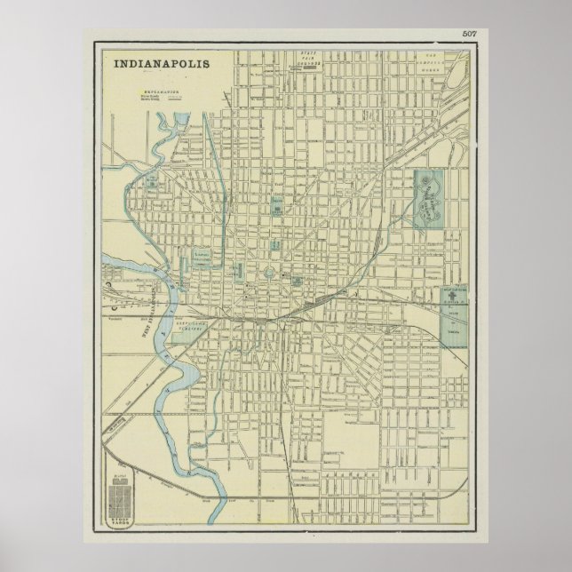 Vintage Map of Indianapolis Indiana (1901) Poster (Front)