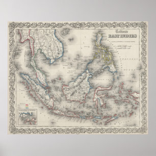 Vintage Map of Indonesia and The Philippines Poster