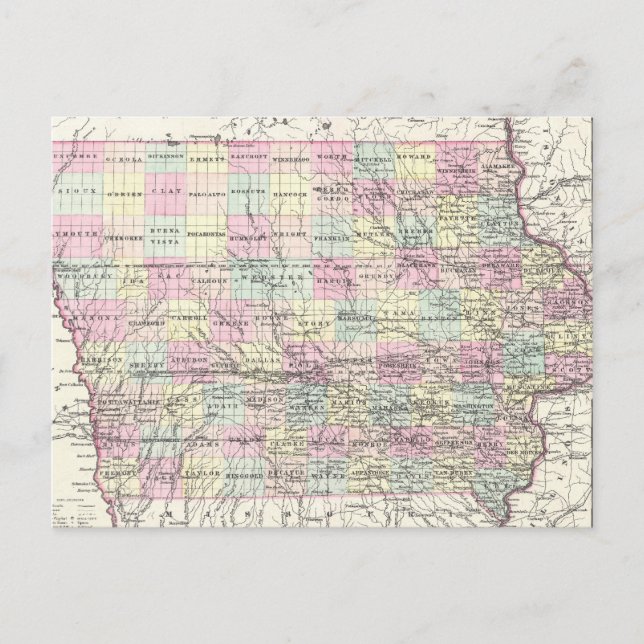 Vintage Map of Iowa (1855) Postcard (Front)