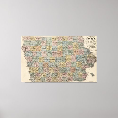Vintage Map of Iowa 1875 Canvas Print
