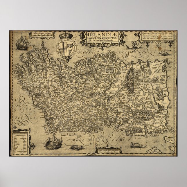 Vintage Map of Ireland (1606) Poster (Front)