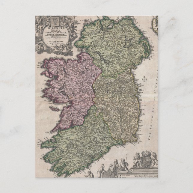 Vintage Map of Ireland (1716) Postcard (Front)